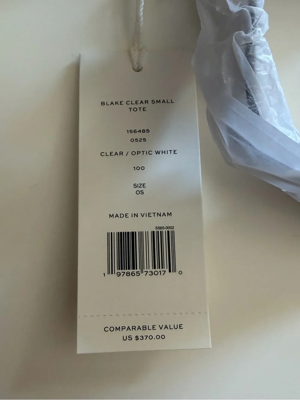 NWT , BLAKE CLEAR SMALL TOTE 156485 CLEAR / OPTIC WHITE